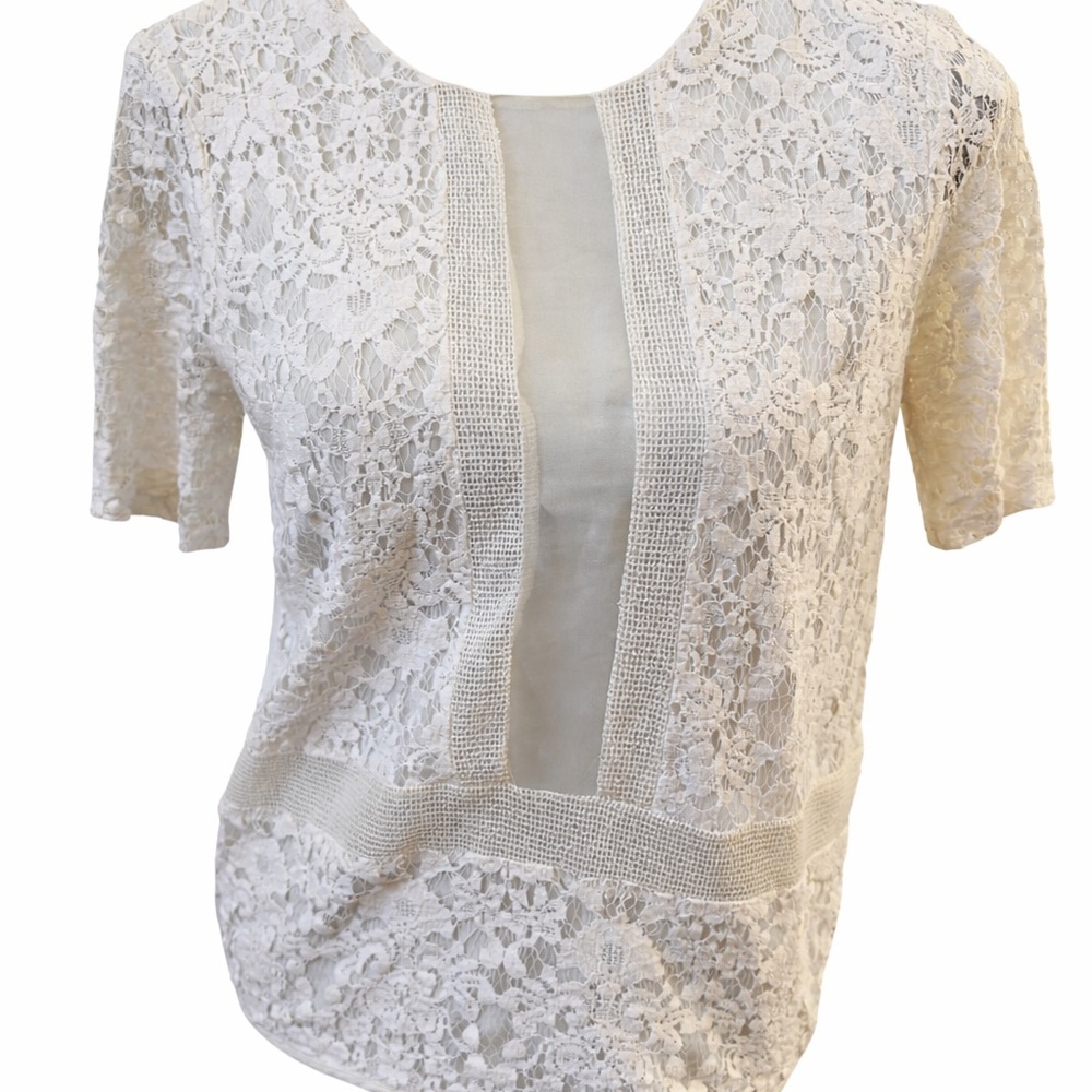 Anthropologie Sunday in Brooklyn Ivory Floral Lace Top M